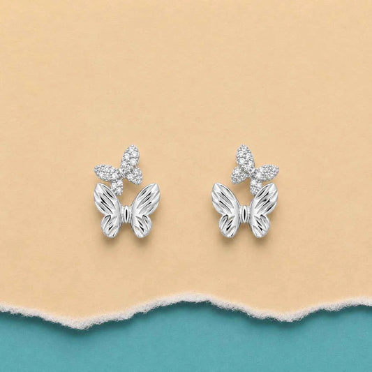 Silver Flutter Duo Butterfly Stud Earrings