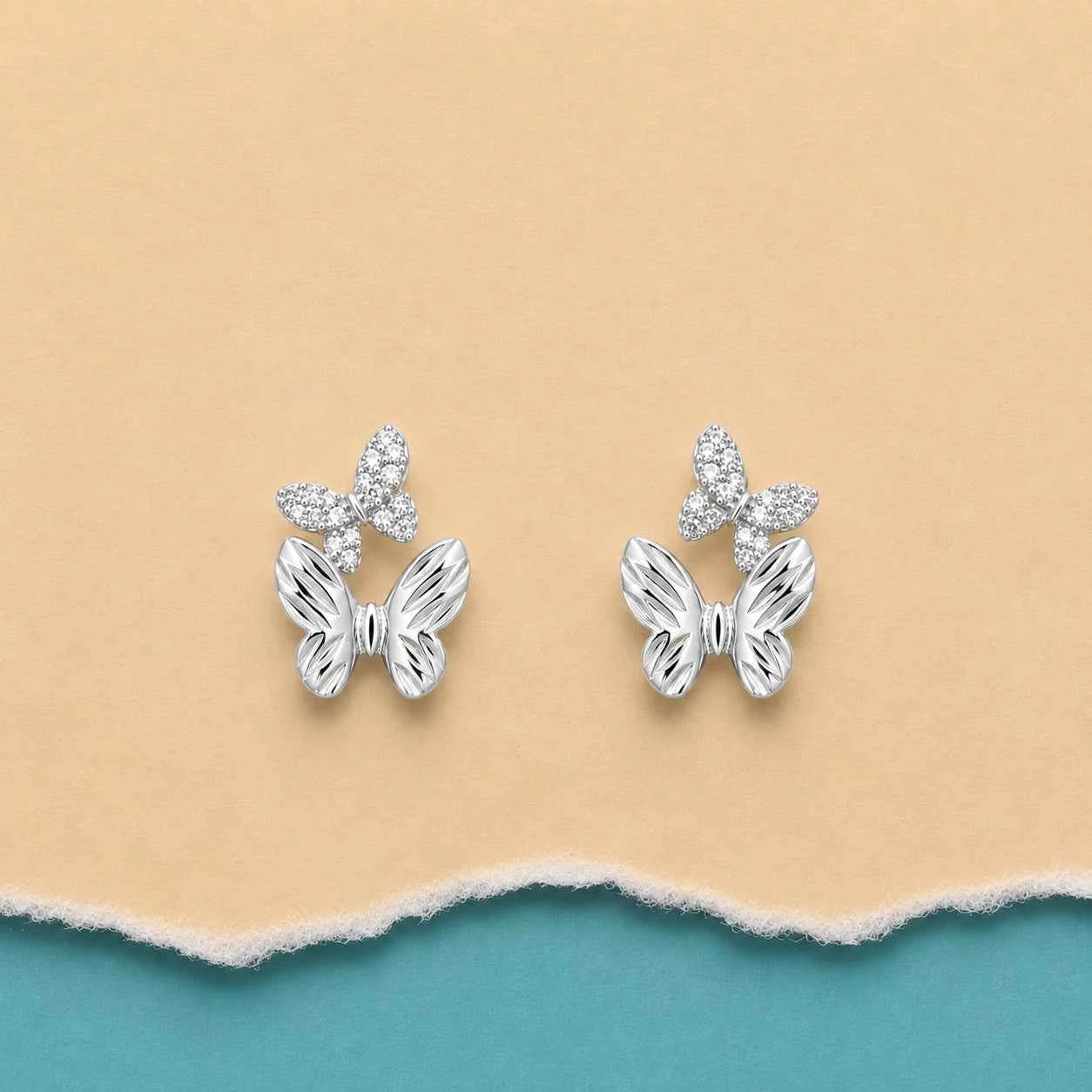 Silver Flutter Duo Butterfly Stud Earrings
