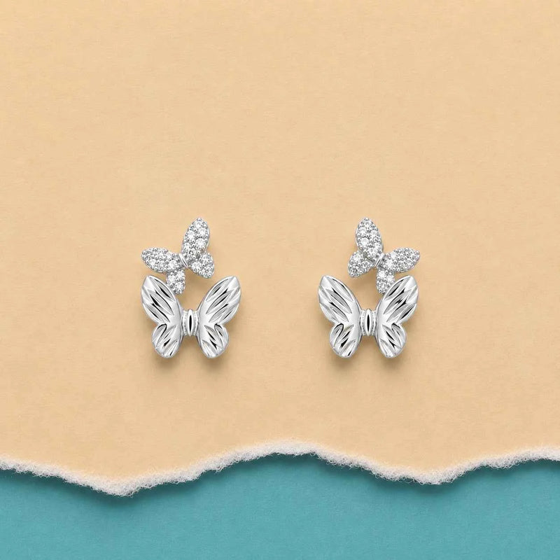 Silver Flutter Duo Butterfly Stud Earrings