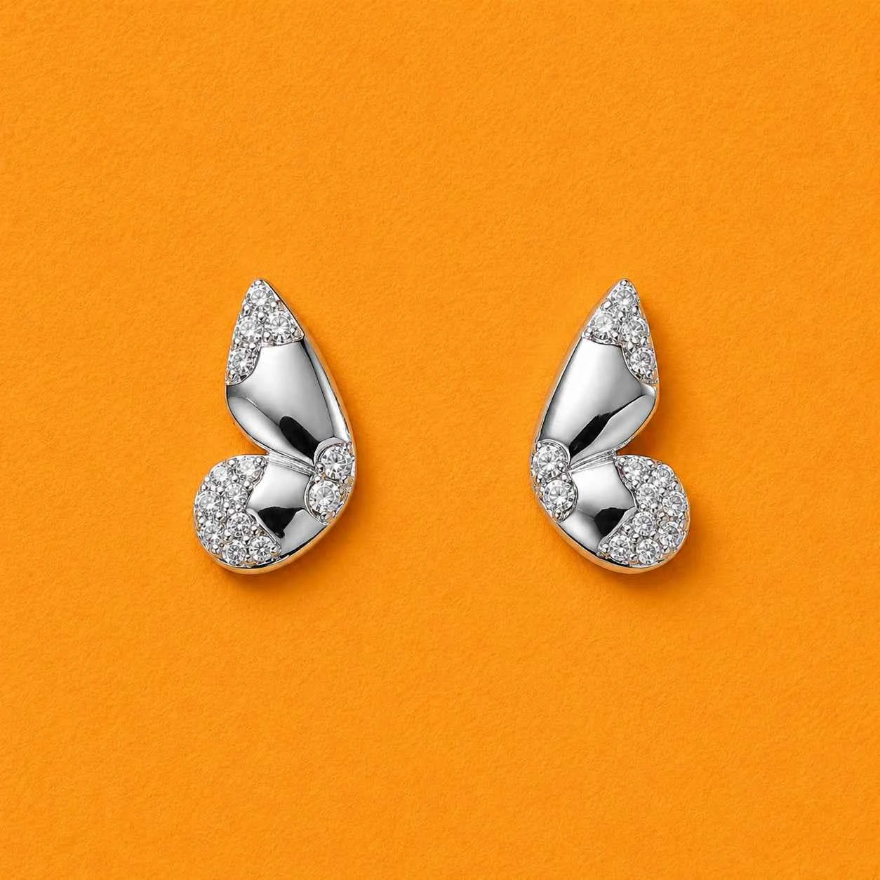 Silver Flutter Sparkle Stud Earrings
