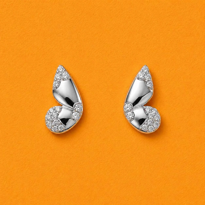 Silver Flutter Sparkle Stud Earrings