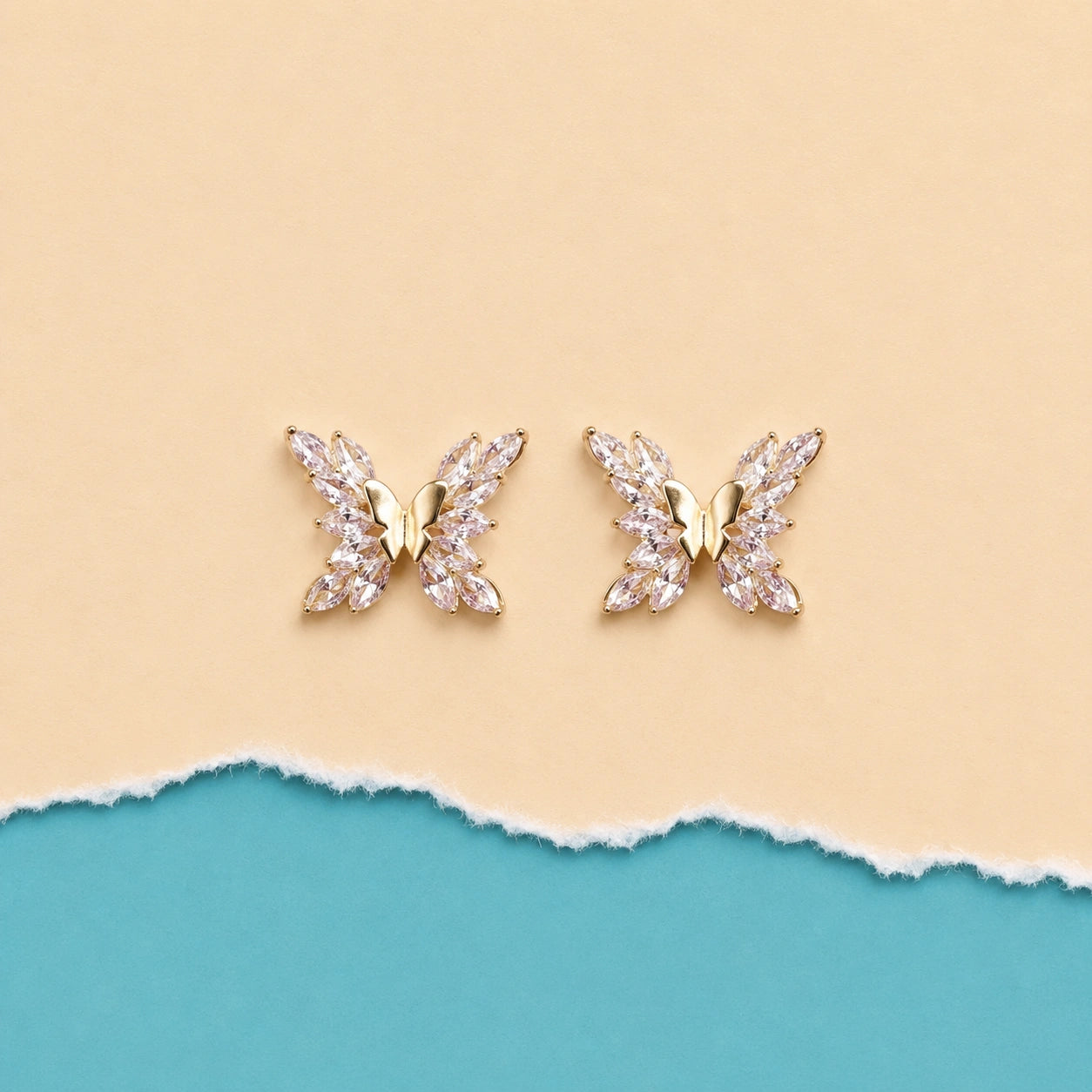 Golden Flutter Butterfly Stud Earrings