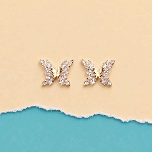 Golden Flutter Butterfly Stud Earrings