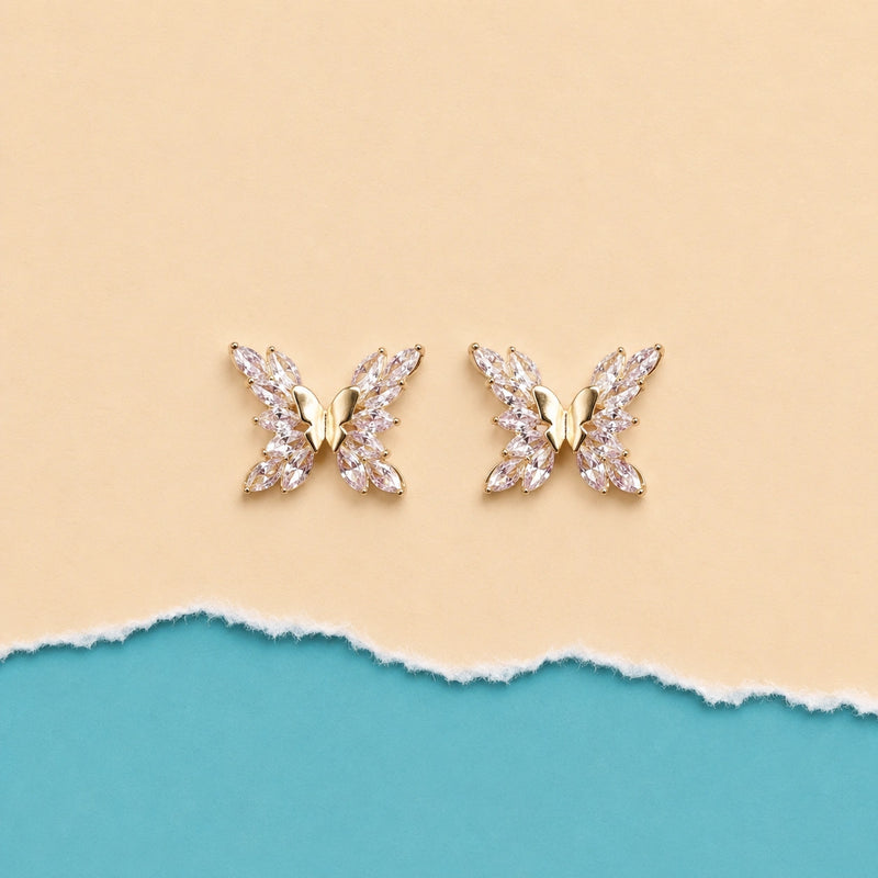 Golden Flutter Butterfly Stud Earrings