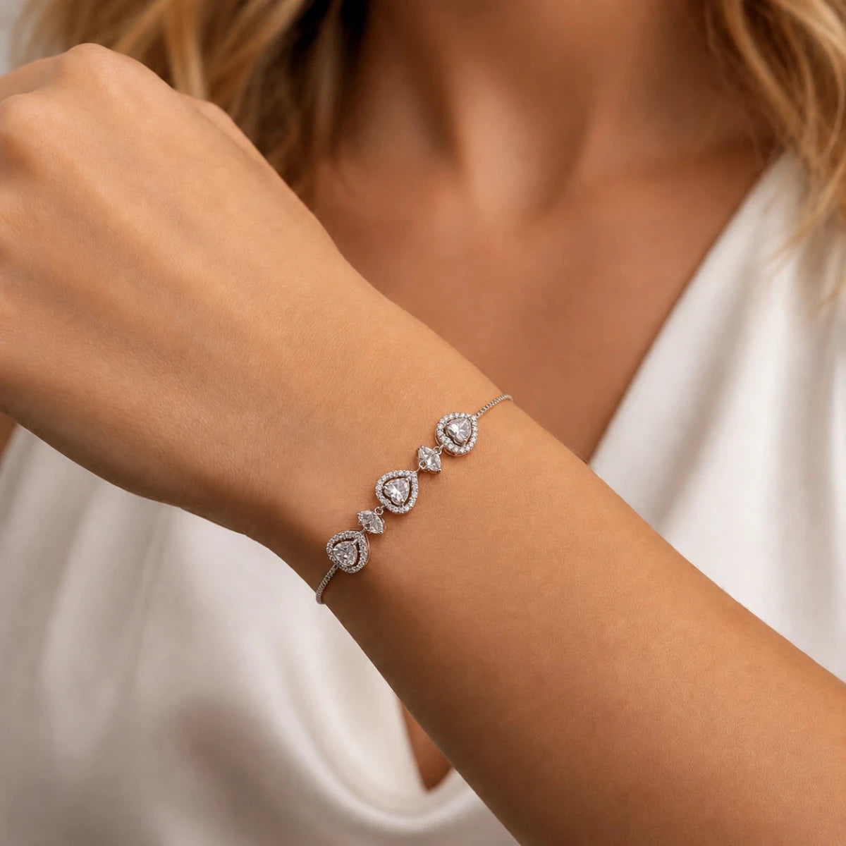 925 Sterling Silver Heart CZ Bracelet for Women | - Silvorn India