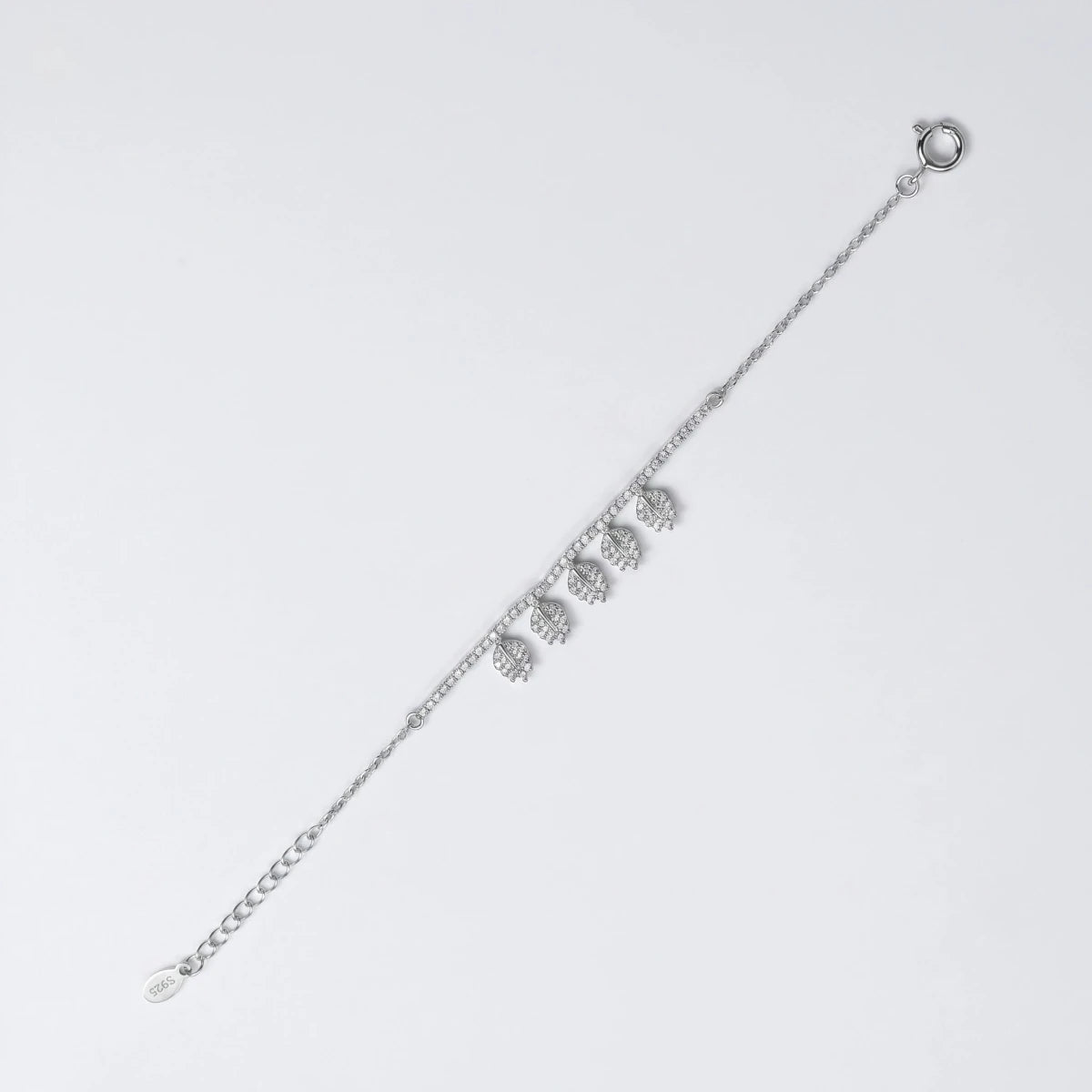 925 Sterling Silver Leaf Drop Bracelet with Cubic Zirconia Stones - Silvorn India