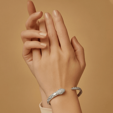 925 SterlingSnake Design Zirconia Open Cuff Bracelet - Silvorn India