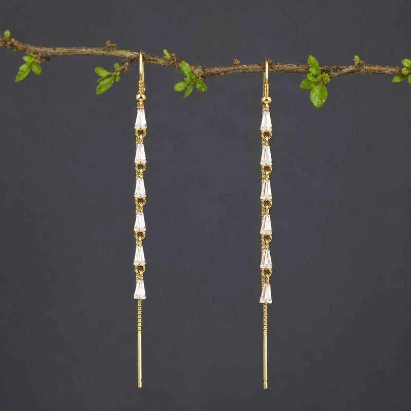Sparkle tassel drop earrings with faceted beads and long vertical tassels
