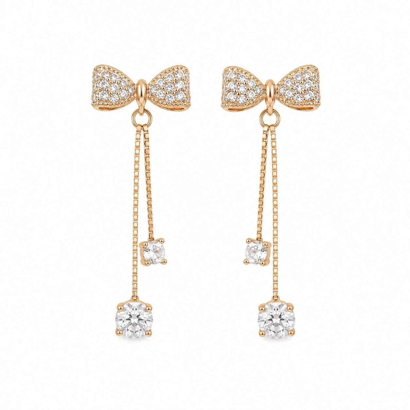 Bow tassel drop earrings in 925 silver with bow and crystal tassel drops