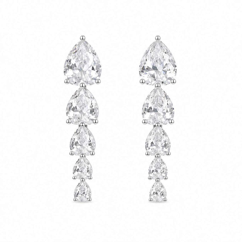 925 silver cascade drop earrings with tiered pear-cut clear stones