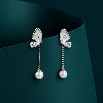 Butterfly Pearl Drop Earrings