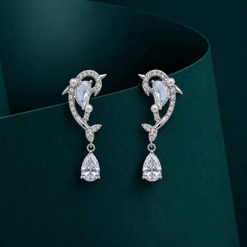 Dolphin Pearl CZ Drop Earrings
