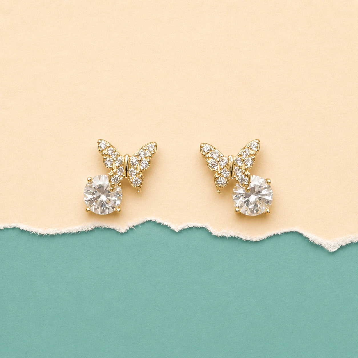 Golden Flutter Solitaire Stud Earrings
