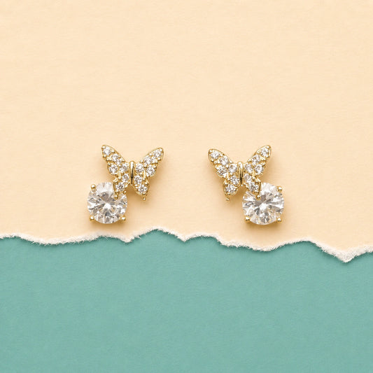 Golden Flutter Solitaire Stud Earrings