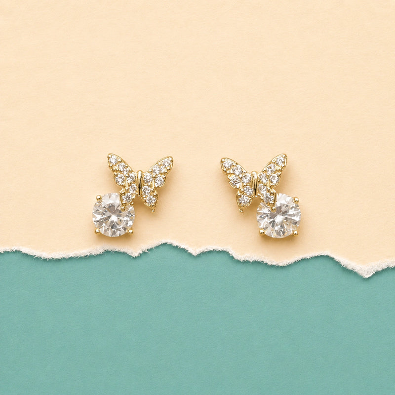 Golden Flutter Solitaire Stud Earrings