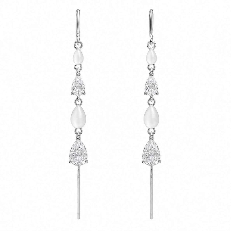 Sterling silver drop earrings with pear-shaped beads and faceted sparkle accents