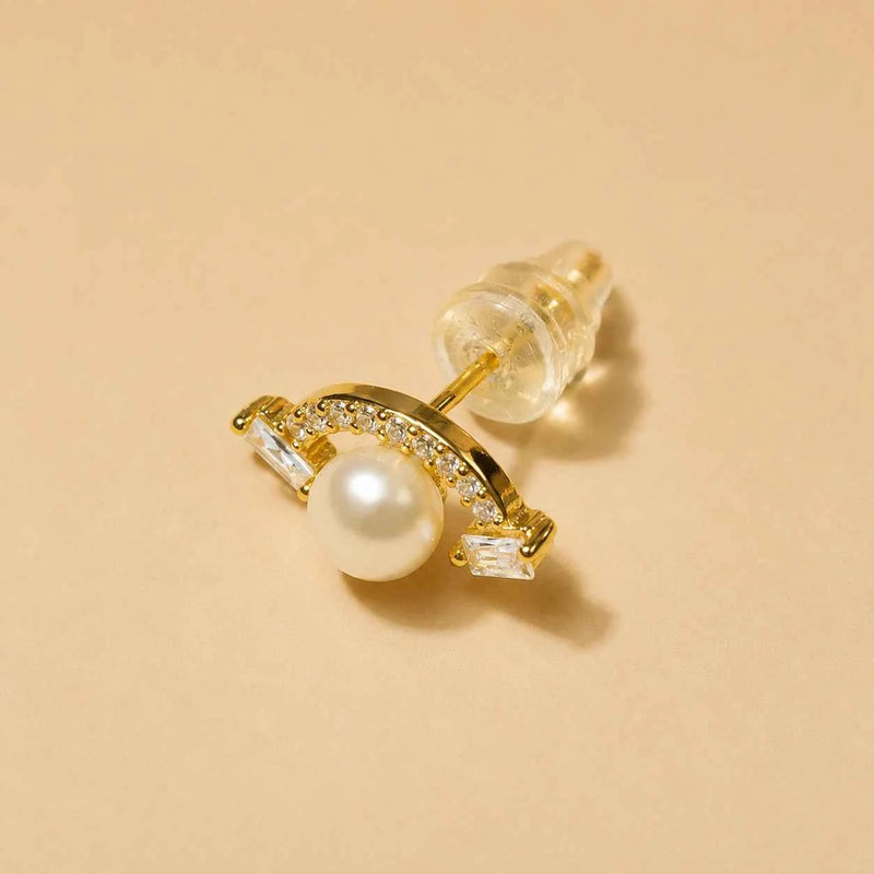 Pearl Arc Stud Earrings