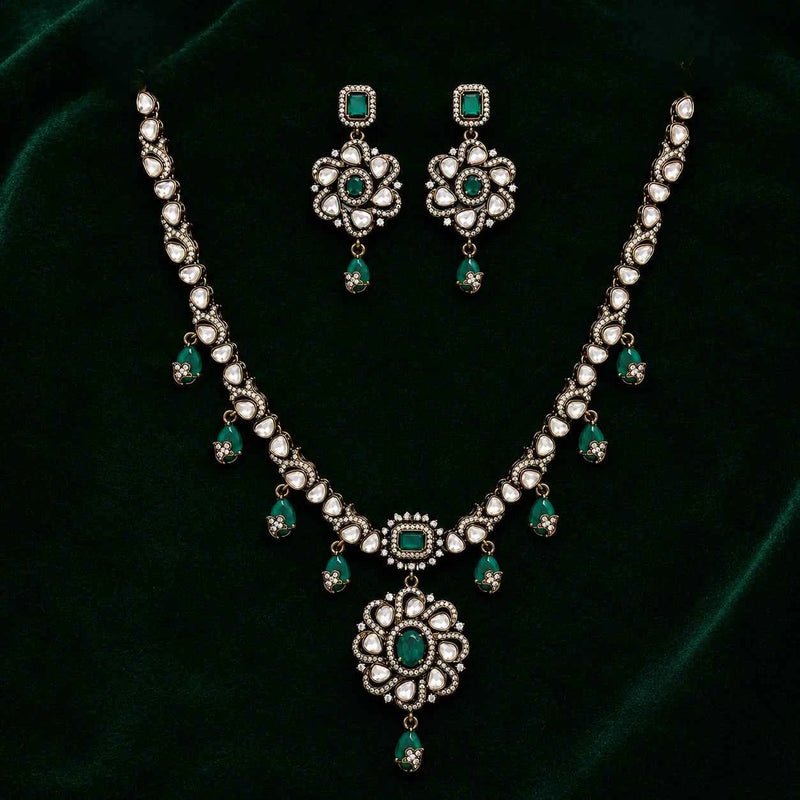 Victorian Emerald Floral Pendant Necklace Set