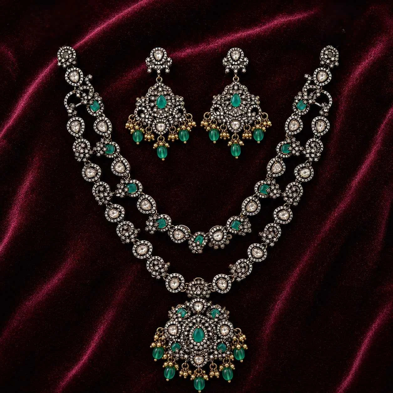 Victorian Emerald Pendant Necklace Set