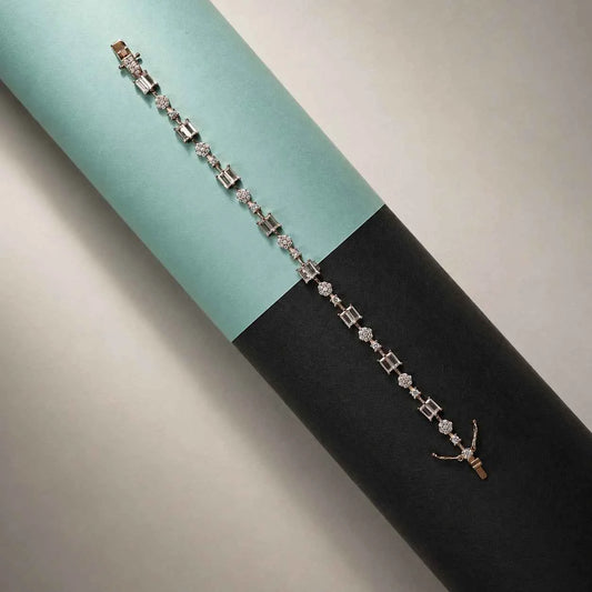 925 silver link bracelet with square crystal stations and starfish charm