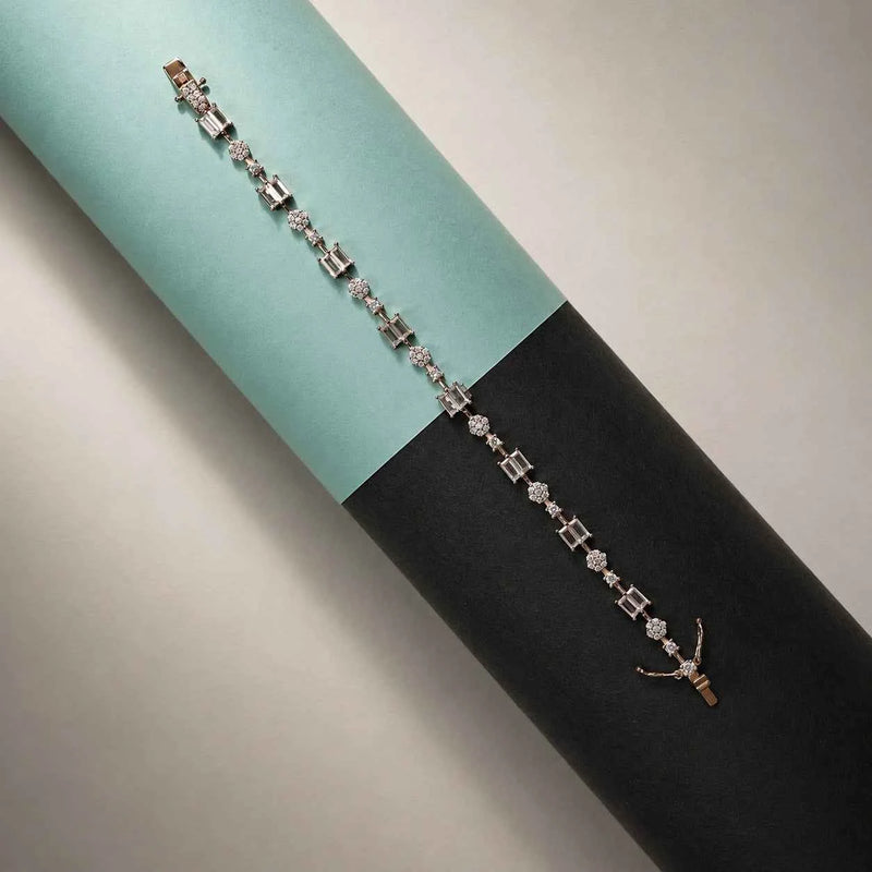 925 silver link bracelet with square crystal stations and starfish charm