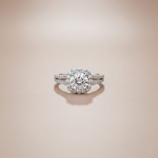 Radiant Halo 2 Zircon Silver Ring