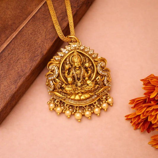 Classic Lakshmi Temple Motif Gold-Plated Silver Pendant