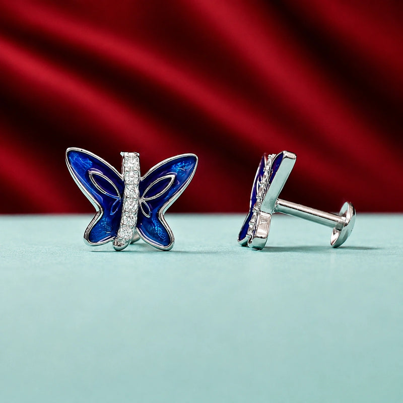 Blue Crystal Butterfly Silver Studs