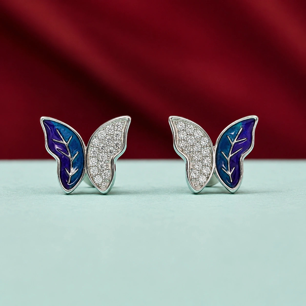 Blue Enamel Butterfly Studs