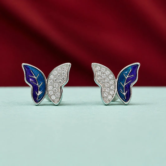 Blue Enamel Butterfly Studs