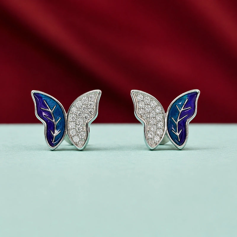 Blue Enamel Butterfly Studs