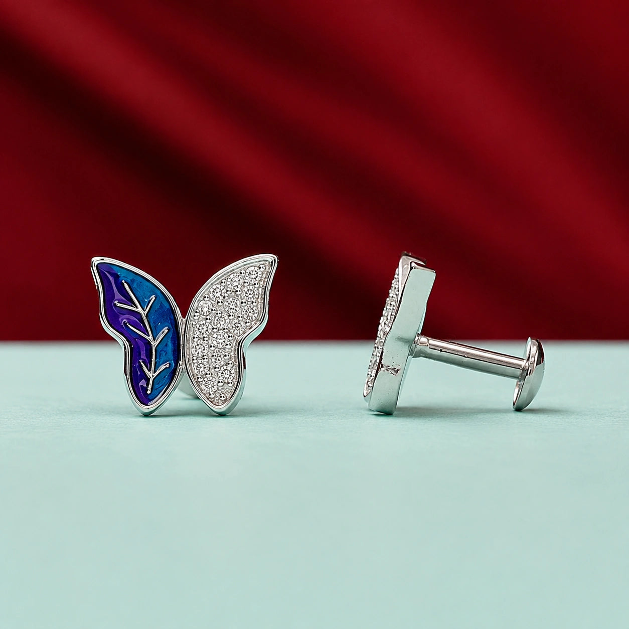 Blue Enamel Butterfly Studs