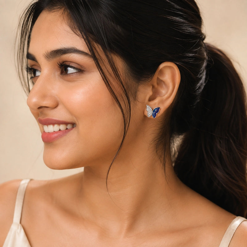 Blue Enamel Butterfly Studs