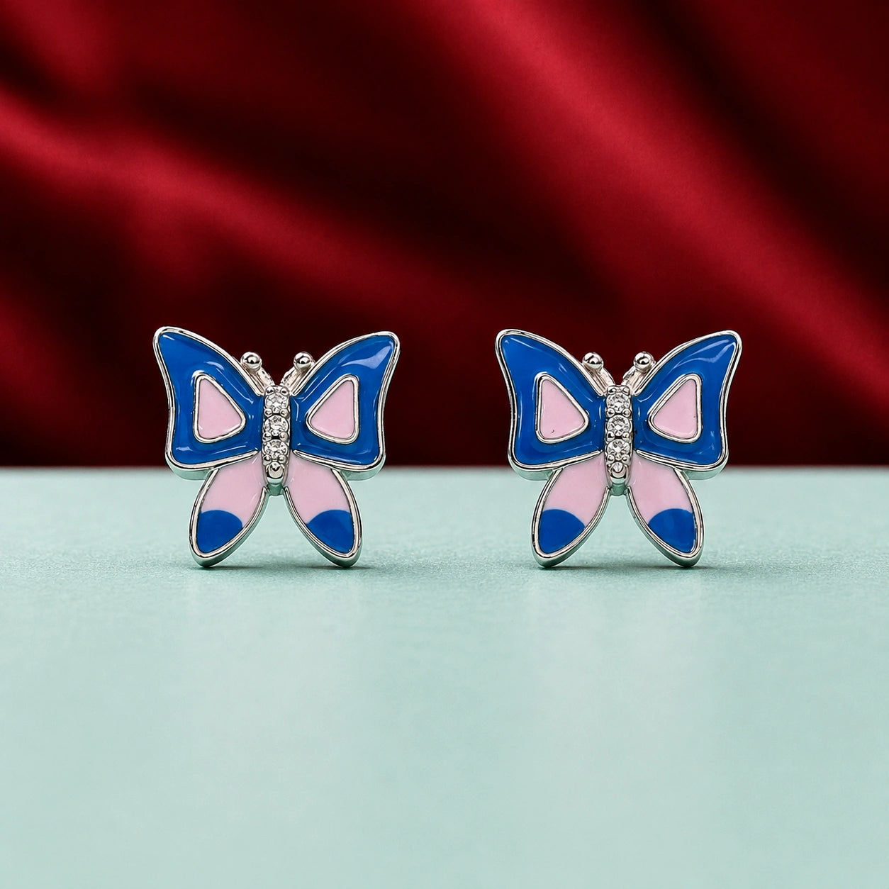 Blue & Pink Butterfly Stud Earrings