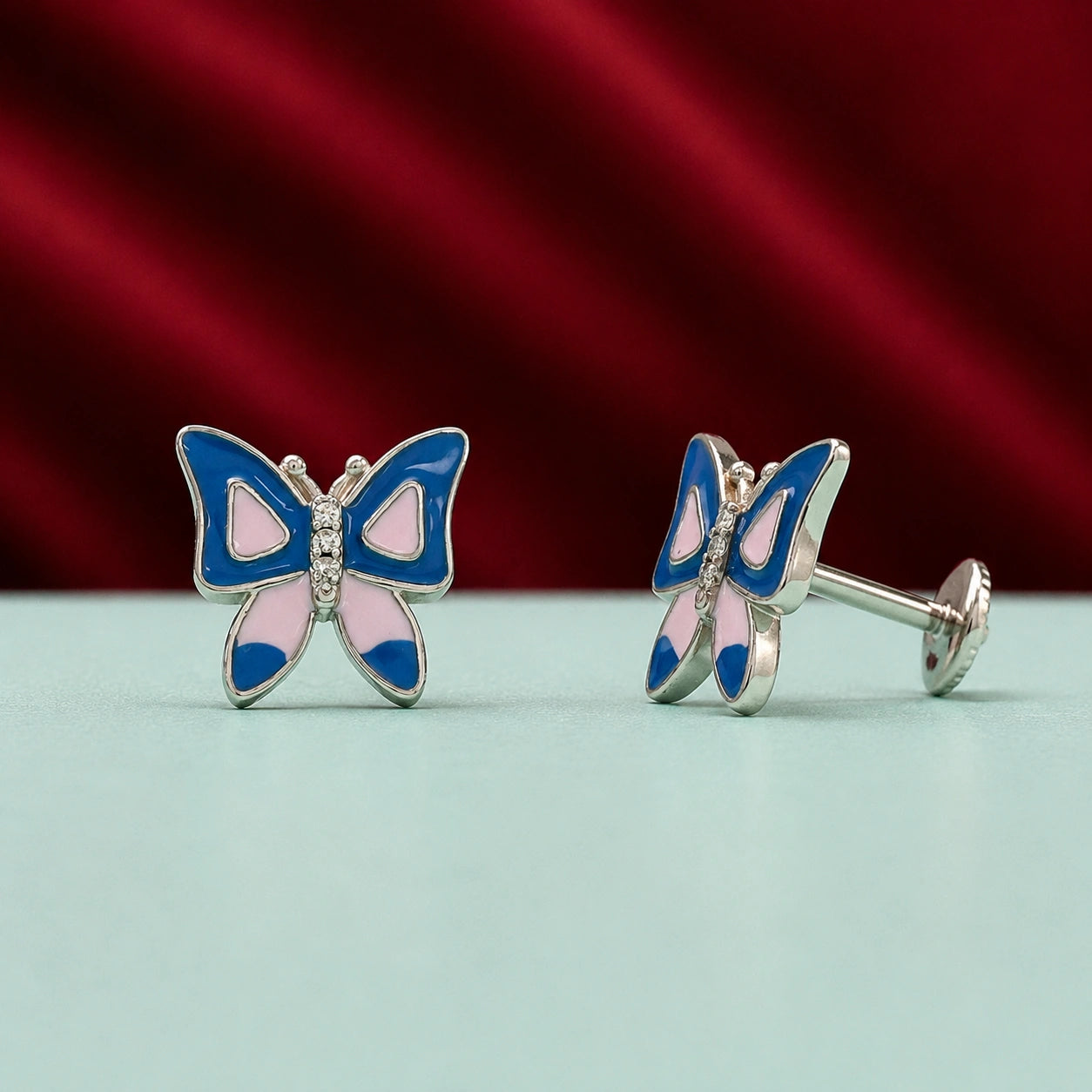 Blue & Pink Butterfly Stud Earrings