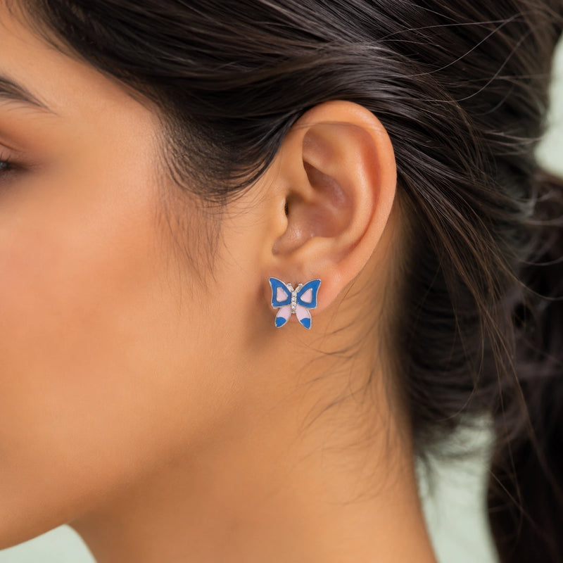 Blue & Pink Butterfly Stud Earrings