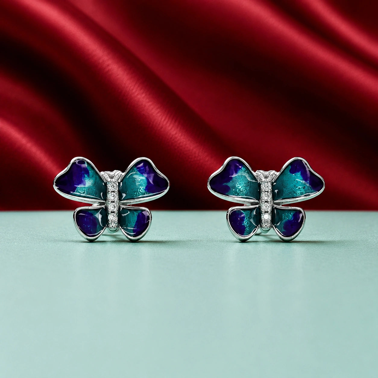 Blue & Teal Butterfly Stud Earrings