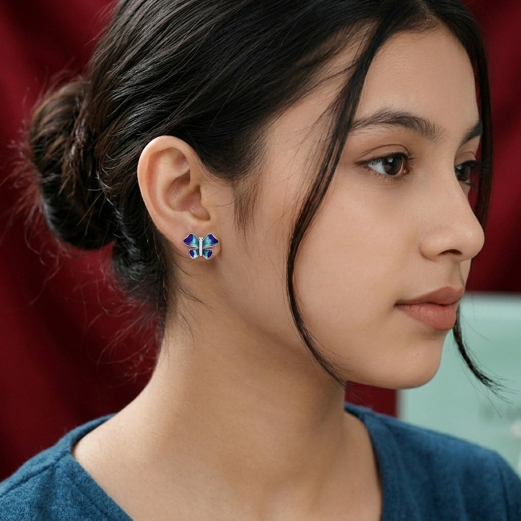 Blue & Teal Butterfly Stud Earrings
