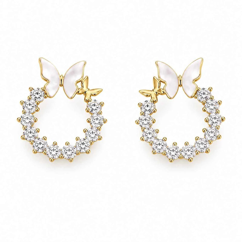 Butterfly Bloom Circle Stud Earrings