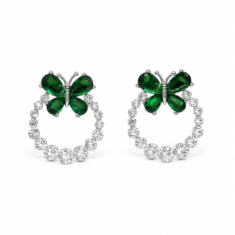 Butterfly Crystal Hoop Stud Earrings