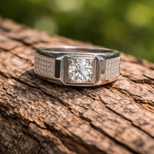 Square Bezel Solitaire Ring with Pavé Side Detailing