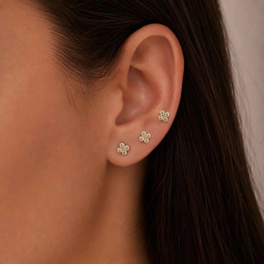 Silver Gold Floral CZ Stud
