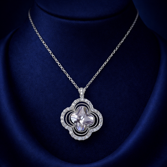 Radiant Quatrefoil Halo Pendant in Sterling Silver