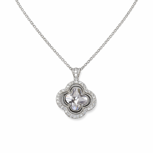 Radiant Quatrefoil Halo Pendant in Sterling Silver