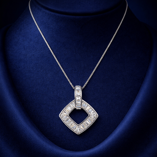 Geometric Baguette Open Diamond Pendant in Sterling Silver
