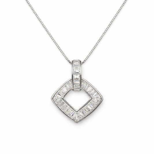 Geometric Baguette Open Diamond Pendant in Sterling Silver