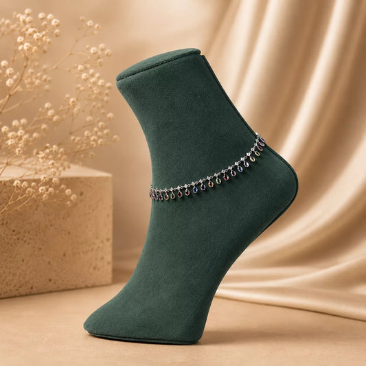 Celestia Prism Sterling Silver Anklet Pair
