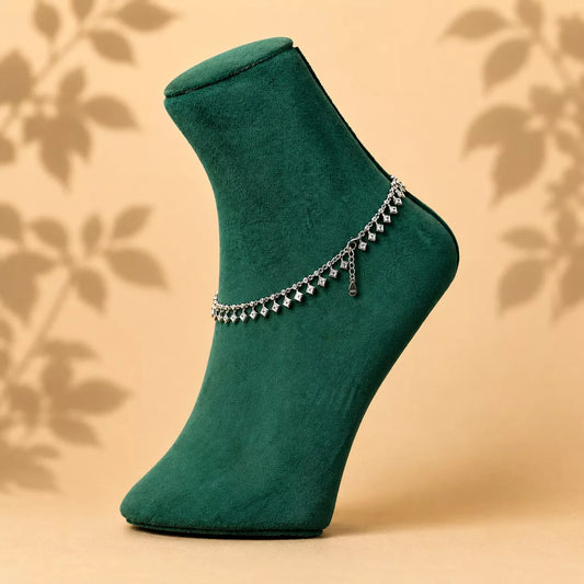 Crystal Chess Sterling Silver Anklet Pair