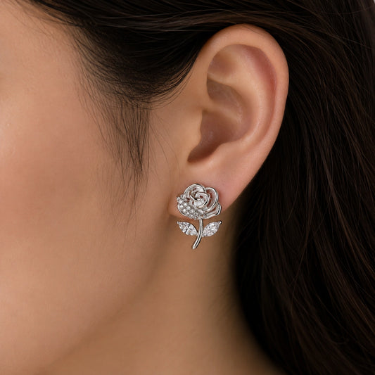 Rose Bloom Cubic Zirconia Sterling Silver Studs