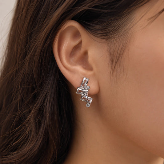 Geometric Triple Zirconia Stud Earrings